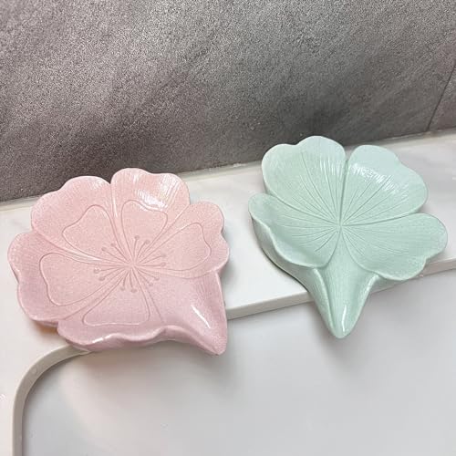 Soap Dish Soap Holder Self-Draining Soap Dish, Resin Bar Soap Holder, Oriental Cherry Flower Shape Soap Tray Soap Saver for Bathroom,Kitchen,Sink,Bathtub,Easy Cleaning and Keep Dry - color: Oriental Cherry Flower