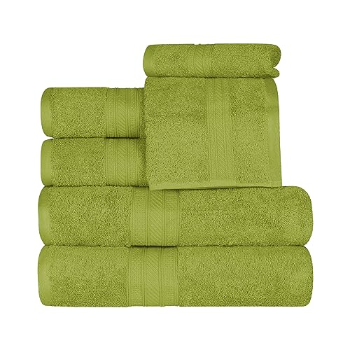 Superior 700 GSM Long Staple 100% Combed Cotton, Durable, Plush and Absorbent 6-Piece Single Ply Towel Set - Green Essence - color: Green Essence, size: 6-Piece Towel Set