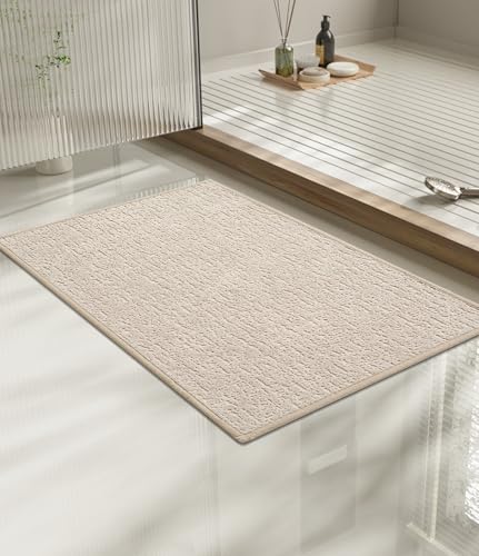 chakme Bathroom Rugs Mat 24x17, Ultra Thin Non Slip Bath Mat Small Quick Dry Absorbent Bath Mat for Bathroom Floor, (Light Beige, 24"x17") - color: Light Beige, size: 24"x17"
