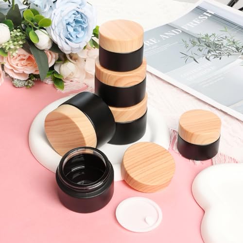 6Pcs Glass Lotion Cream Container with Lid Refillable Empty Sample Cosmetic Jar for Makeup Scrub Cream Toiletries Home Travel (Black,15ml,30ml,50ml) - color: Black, size: 15ml, 30ml, 50ml