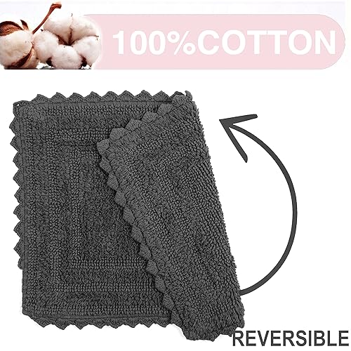 TreeWool 2-Pack Gorjeeus Collection Soft Reversible Bathroom Rug Cotton Bath Mat Set with Crochet Border - Rectangle (19" x 26"; Charcoal Grey) - color: Charcoal