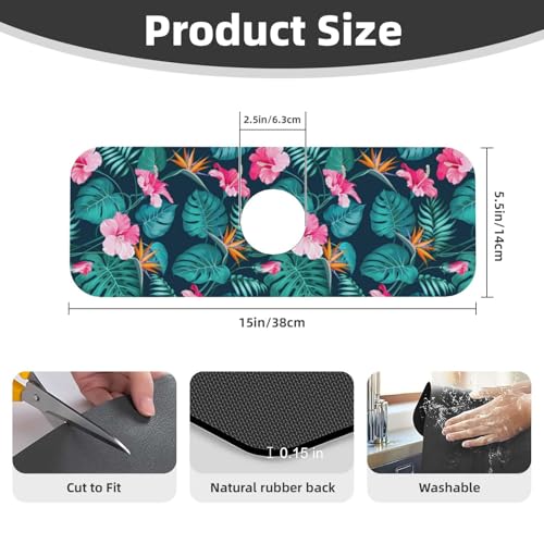 Hawaii Hawaiian Flower Leaf 15" X 5.5" Kitchen Sink Splash Guard Faucet Faucet Guard Draining Mat Sink Splash Guard Faucet Kitchen Bathroom - color: Hawaii Hawaiian Flower Leaf