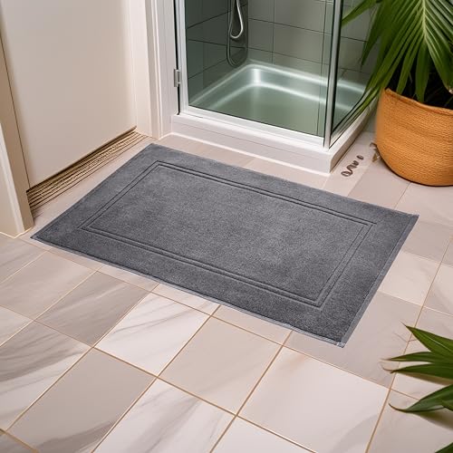 Tens Towels Pack of 2 Bath Mats 100% Cotton, 20 x 32 Inches, Super Absorbent, Hotel Quality Premium Floor Towels, Luxurious, Soft & Quick Dry, Not a Bathroom Rug, Dark Grey - color: Dark Grey