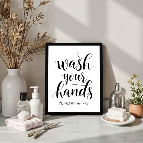 Urmoya Black and White Simple Bathroom Canvas Wall Art, Funny Small Bathroom Wall Decor, Rustic Sign Decoration Art Prints For Toilet Restroom Tabletop Desk 8x10 Inch Wood Framed - color: Character, size: 10"L x 8"W