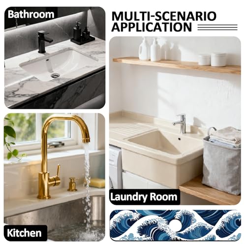 2 Pcs The Ocean Kitchen Sink Splash Guard Faucet Mat The Waves Faucet Mat for Sinks Absorbing Drying Mats for Kitchen Bathroom, 23.6x5.5inch - color: Waves Pattern