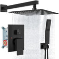 Aolemi Shower Faucet Set Rain Shower System with Handheld Spray Bathroom Shower Combo Rough-in Valve and Shower Trim Kit Included Matte Black 16 Inch Wall Mount Shower Head - color: Matte Black, size: 16 Inch Wall Mount Shower Head