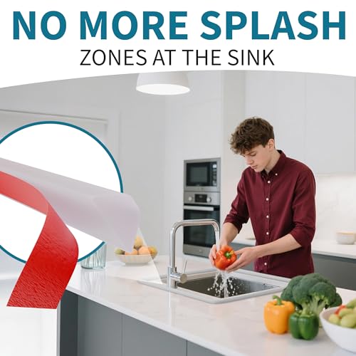 Premium Transparent 39 inch Shower Threshold Water Guard Collapsible Silicone Wet Room Floor Barrier & Bathtub Splash Waterstopper Self Adhesive Dam Strip for Kitchen Sink Edge & Bathroom Door Seal