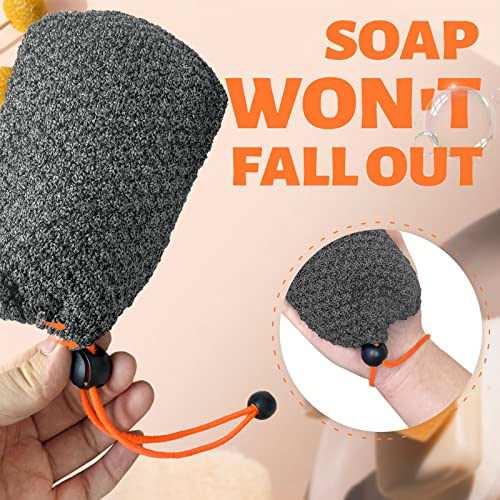 MIG4U Exfoliating Soap Bag for Shower 2 Pieces - Bar Soap Saver Pouch, Bamboo Body Scrubber Exfoliator Pocket in Travel Bathing, Grey, Double Layer - style: 2 Exfoliation Levels - Grey