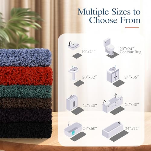 Walensee Bathroom Contour Rug (20x24, Grey) Non Slip Bath Mat for Water Absorbent Soft Microfiber Shaggy Machine Washable U Shape For Toilet