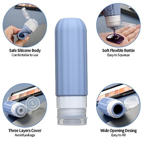 Mrsdry 16 Pack Travel Bottles for Toiletries, Leakproof Travel Containers for Toiletries, TSA Approved Silicone Travel Accessories Squeezable Refillable 3oz for Shampoo Conditioner Lotion - color: Blue