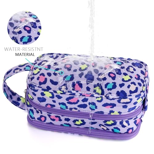 Cheetah Kids Toiletry Bag for Girls, Travel Toiletry Bag for Little Young Girls Cosmetic Bag Makeup Bag Waterproof Hanging Wash Bag Toddler Toiletries, Leopard Purple - color: Purple Cheetah