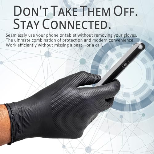 PROMEDIX P Heavy Duty Nitrile Gloves with Diamond Texture 8 Mil Latex Free Powder Free Industrial Disposable Glove - color: Black, size: Large