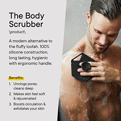 TOOLETRIES Silicone Body Scrubber, Shower Scrubber with Hook - Charcoal | Exfoliating shower scrubber for sensitive skin that dries quickly and stays hygienic for everyday use.