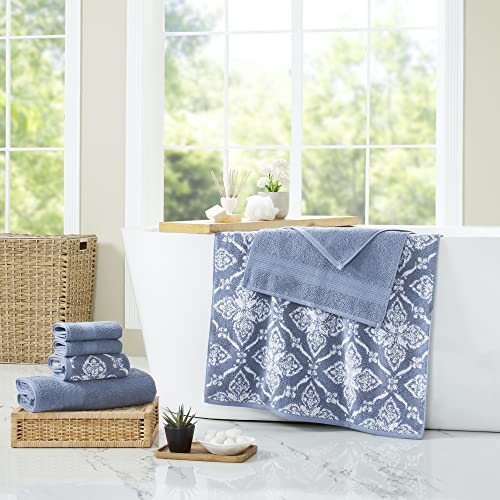 Modern Threads Amaris 6-Piece Reversible Yarn Dyed Jacquard Towel Set - Bath Towels, Hand Towels, & Washcloths - Super Absorbent & Quick Dry - 100% Combed Cotton, Denim - color: Denim, style: Bohemian