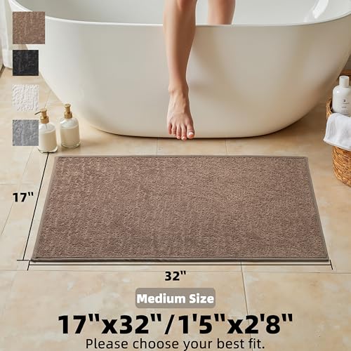 Bathroom Mat Quick Dry Low Profile Washable Bathroom Rugs Non Slip Bath Rug Ultra Thin Bath Mat Fit Under Door, Coffee 17" × 32" - color: Coffee, size: Medium(17"x 32")