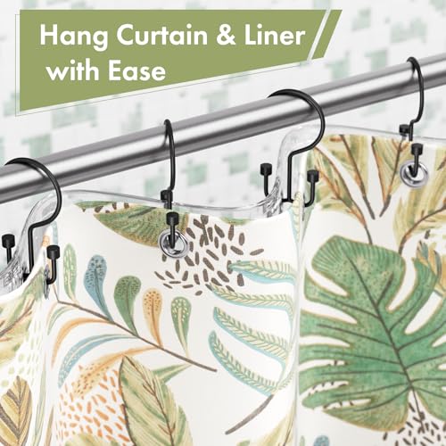 Amazer Black Shower Curtain Hooks, 12PCS Minimalist Simple Double Shower Curtain Rings, Rust-Resistant Metal Shower Hooks, Cylinders Shower Rings for Bathroom Shower Rods Curtains - color: Black, style: Cylinders - Double Hooks