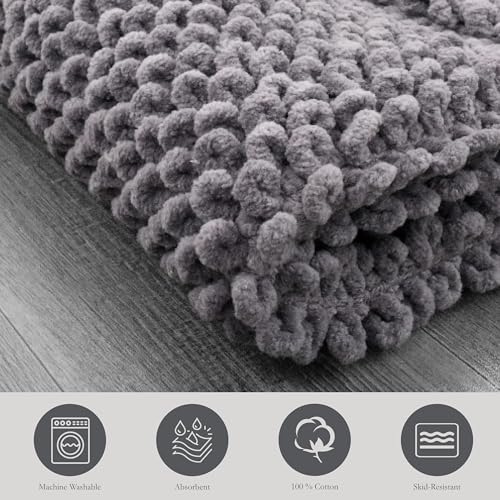 Jean Pierre New York 100% Chenille Cotton Skid Resistant Plush Bath Mat - 20"x32" Bathroom Rug - Charcoal Grey - color: Charcoal Grey, size: 1'8" x 2'8" (Rectangular)