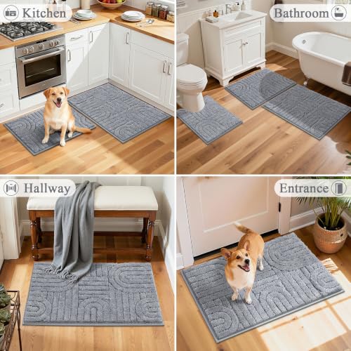 Vaukki Bathroom Rugs Sets 3 Piece, Light Grey Washable Non Slip Soft Bath Mats for Shower and Tub, Plush Absorbent Microfiber Toilet Rug U Shaped, 32x20+26x18+24x20 Inch - color: Light Grey, size: 18''x26''+20''x32''+20''x24''