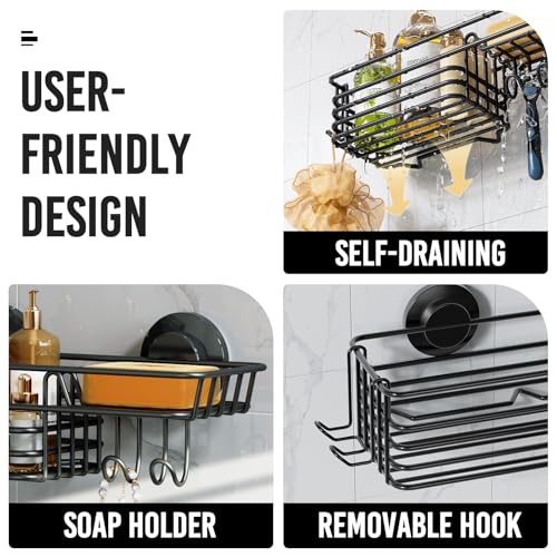 LEVERLOC Suction Cup Shower Caddy, Black Bathroom Shelf Shower Organizer With Hook And Soap Holder, No Drill Bathroom Caddy - color: 1 X Black