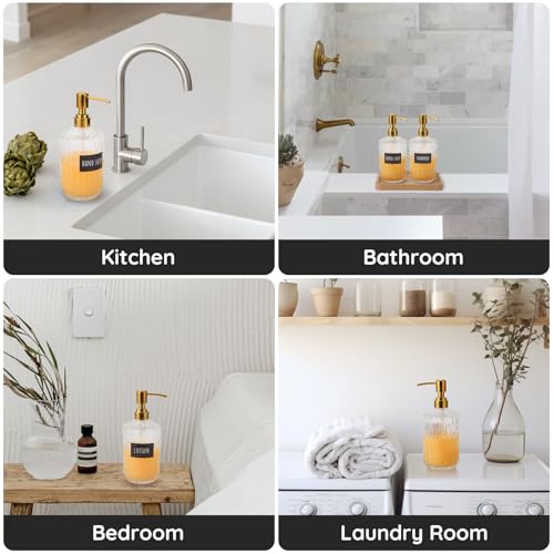 Segbeauty 15.2oz Glass Hand Soap Dispenser Bathroom, 2pcs Clear Glass Pump Dispensers for Countertop, 450ml Gel Lotion Liquid Bottles with Stainless Steel Pump, Body Wash Shampoo Conditioner Container - color: Clear Gold, size: 15.2oz/450ml