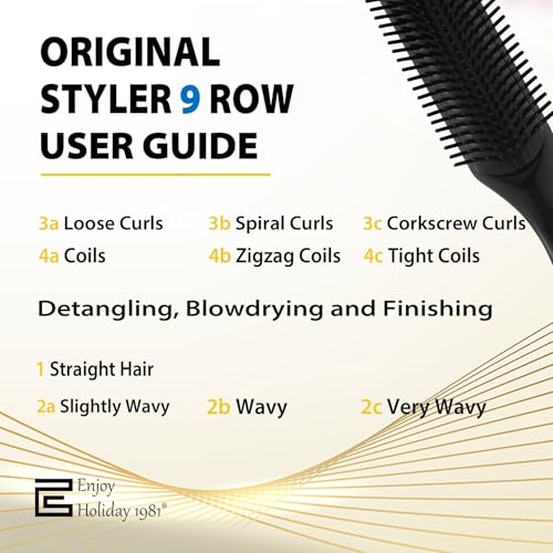 Curly Hair Brush for Women Men Curl Defining Hairbrush Small Mini Detangler Edge Combs Barber Styling Tools Travel Accessories Cruise Ship Essential 2028 Beach Vacation Must Have Gift - color: Black 9 Row