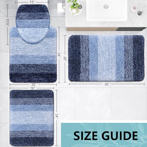 Arotive Microfiber Bathroom Rugs Sets 4 Piece, Extra Soft Absorbent Bath Mats, Machine Wash Dry U-Shaped Contour Rug and Toilet Lid Cover for Bath Tub, Toilet and Shower, Blue - color: Blue, size: 30" X 20" + 24" X 16" + 24" X 20" + 17.5" X 15"