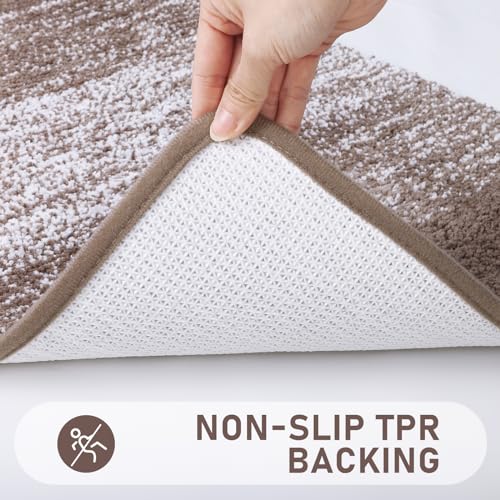 Bsmathom Bathroom Rugs Sets 4 Piece with Toilet Lid Cover, Non-Slip Bathroom Rugs and Mats Sets, Absorbent Bath Rugs Microfiber Shaggy Machine Washable Bath Rug Set, Coffee - color: Coffee, size: 18"x26"+18"x48"+U20"x24"+Cover19"x21"