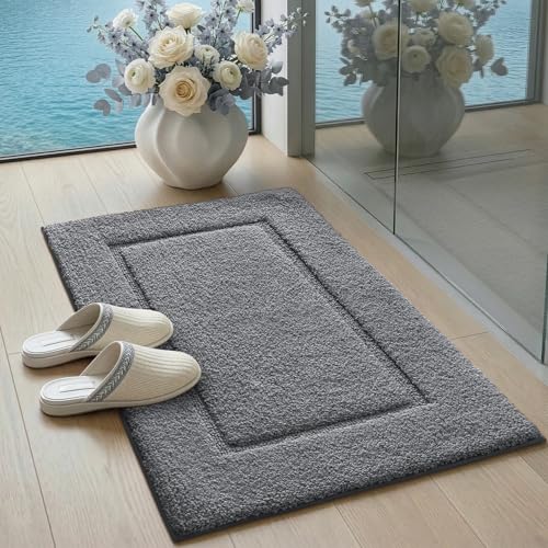 DEXI Bathroom Rugs 43x24, Washable Non Slip Bath Mat for Shower Floor, Absorbent Quick Dry Bathmat with Rubber Backing, Ultra Soft Plush Carpet for Tub, Grey - color: Grey, size: 43" X 24" (Rectangular)