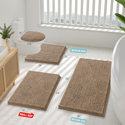 Smiry Luxury Chenille Toilet Rugs U-Shaped 20x20, Soft Absorbent Non-Slip Contour Bathroom Rugs for Toilet, Machine Washable Contoured Bath Mats, Camel - color: Camel, size: 20" X 20" Contour Rug