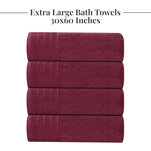 Tens Towels Pack of 4 Extra Large Bath Towels 30 x 60 Inches, 100% Cotton, Larger & Lighter Weight, Quicker to Dry, Super Soft and Absorbent, Perfect for Bathroom, Burgundy - color: Burgundy