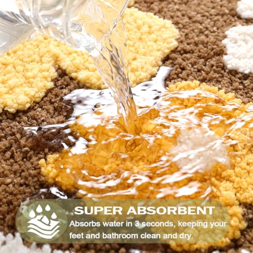 PTAEXCEL Floral U-Shaped Toilet Rug, Non-Slip Bath Mat Soft Plush Contour Bathroom Rug, Absorbent Microfiber Machine Washable for Toilet Base, 22 x 20 Inches Brown - color: Brown 22x20"