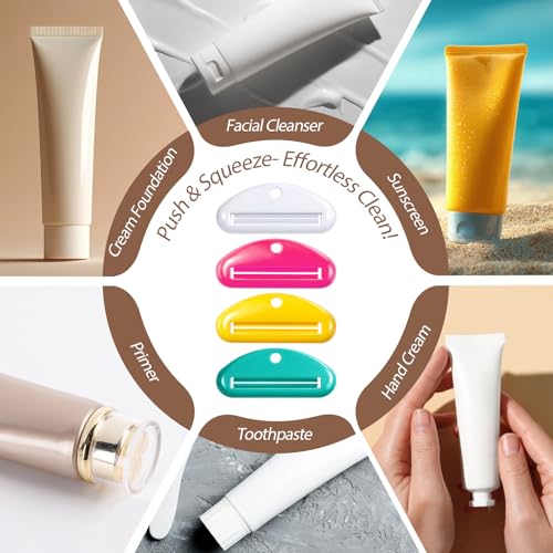 JJUNW 12Pcs Toothpaste Squeezers Bulk, 4 Colors Toothpaste Clips Tube Squeezer Dispenser, Toothpaste Rollers Clips for Hair Gel,Hand Cream, Paint Tubes, Cosmetics, Bathroom