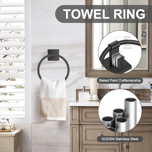 Matte Black Bathroom Hardware Accessories Towel Bar Set 5 Pieces Double Dase Toilet Paper Holder Towel Holder Set 23.6 Inch Stainless Steel Towel Rack for Bathroom Wall Mounted - color: Matte Black, size: 5pieces B
