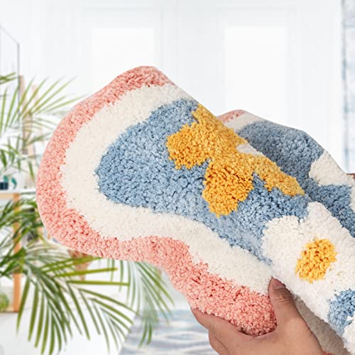 Floral Shag Bath Rug, Extra Soft, High Absorbent, Non-Slip Plush Shaggy Bath Carpet, Machine Washable, Great for Bathroom Floor, Tub and Shower, (19.68"x 31.49", Flowers) - size: 1'8" x 2'7" (Rectangular)