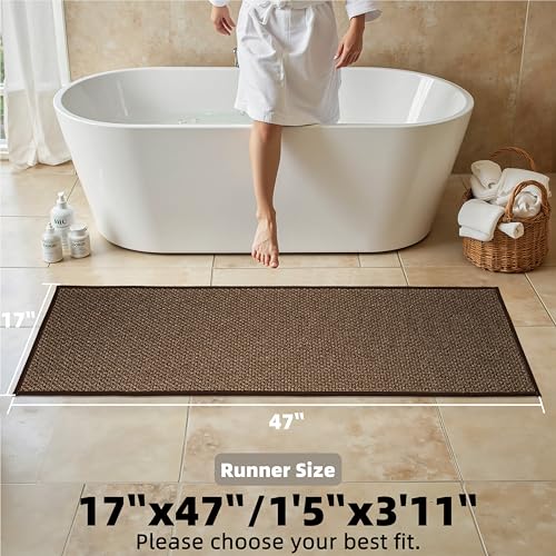 Long Bathroom Rugs Runner Bathroom Mat Quick Dry Machine Washable Bathroom Rugs Ultra Thin Door Mat, 17" x 47" - color: Black Brown, size: Runner(17"x47")