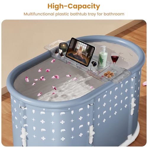Foldable Bathtub Tray, Expandable to 80cm Acrylic Bath Tray for Tub, Bath Tub Tray Shower Storage Rack, Bath Table Trays for Bathtub (Transparent Bathtub Tray) - color: Transparent Bathtub Tray