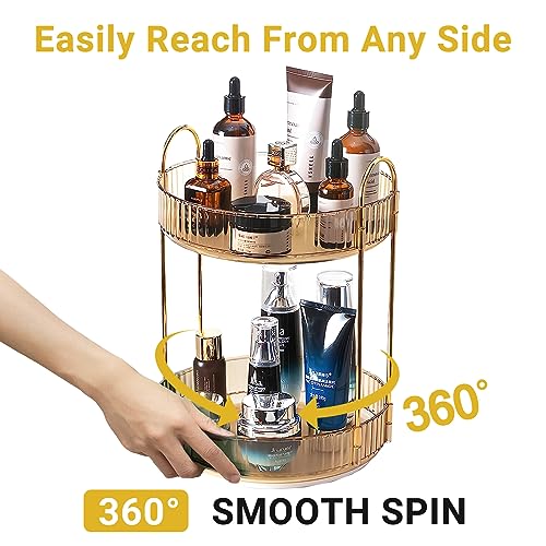 Asayuee 360 Rotating Gold Makeup Organizer,2 Tier Large Capacity Rotating Makeup Organizer,SkincarePerfume Organizer,Bathroom Cosmetics Storage Organizer Countertop (Gold-2 Tier) - color: Gold, size: 2 Tier