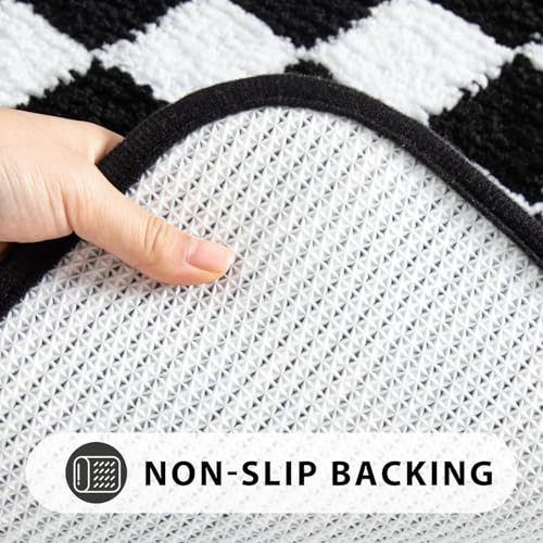 Uphome Bathroom Rugs Set 3 Piece, Black and White Checkered Bath Mat Set Non Slip Machine Washable, Soft Plush Microfiber Bathroom Mat with U Shaped Toilet for Tub, Shower - size: 18x25+20x31+U Shape 20x24 inch