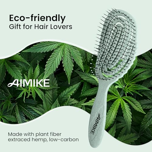 AIMIKE Hemp-Relax Detangler Hair Brush, Eco-Friendly Detangling Brush for Wavy Straight Hair, Vented Hairbrush w/Soft Bristles, Glide Through Tangles with Ease for Women, Kids, Wet & Dry Hair - color: Green