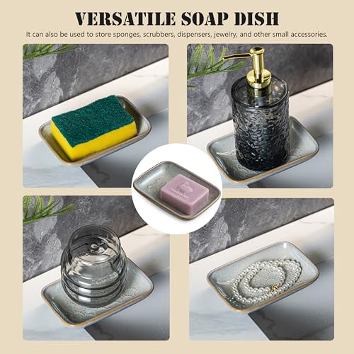 Gomakren Ceramic Soap Dish Bar Soap Holder for Bathroom Kitchen Sink, Gray | Keeps soap dry & long-lasting, raised scalloped design, non-slip base, easy to clean, versatile tray counter storage & decor - color: Gray, size: Scalloped