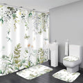 DDQQ 4Pcs Spring Shower Curtain Set Dragonfly Butterflies Bathroom Sets with Rugs, Green Leaf Flower Bathroom Shower Curtain Set with Carpet Bath Mat Toilet Rugs - color: Light Green