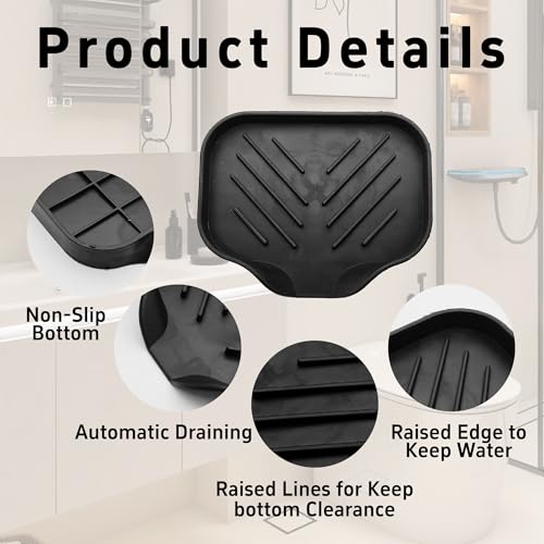 4.9” x 3.9” Silicone Soap Dish with Self-Draining Spout, Multi-Purpose Kitchen Bathroom Sink Organizer Tray for Bar Soap, Sponge, Dispenser Bottle Counter Storage, Black - color: Black, size: 4.9” x 3.9”