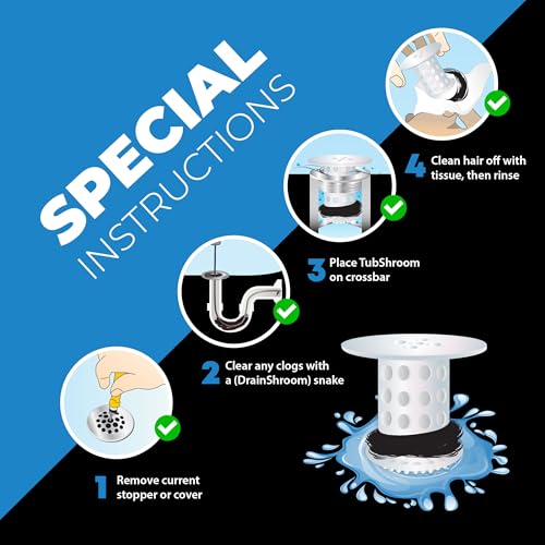 TubShroom Bathtub Drain Hair Catcher – In-Drain Tub Strainer & Clog Prevention Protector, Fits Standard 1.4”–1.75” Tub Drains, Easy Clean, Captures Human & Pet Hair out of Sight (Clear) - color: Clear