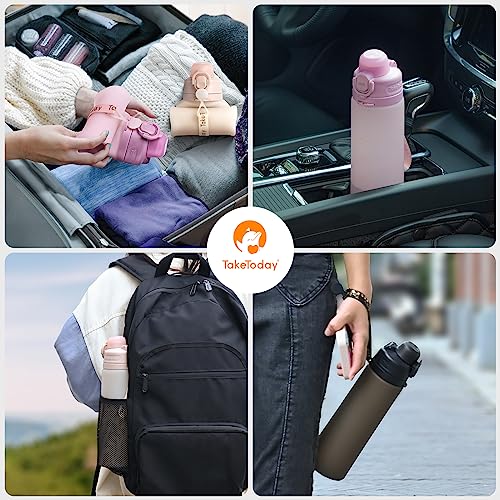 TakeToday Collapsible Water Bottles 21oz (600mL), Foldable Platinum Silicone Travel Water Bottle with Straw & Carry Strap, Leak-Resistant Screw Lid, Wide Mouth, BPA-Free for Hiking, Camping, Travel - color: Desert Sand