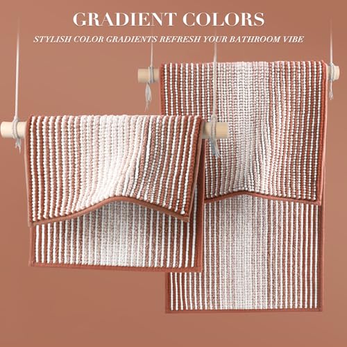 BSICPRO Bathroom Rugs and Mats Sets, 2 Piece Thick Absorbent Chenille Bath Mat Rug Set Non Slip, Soft Bath Room Floor Mats for Bathroom, Machine Washable (20" x 32" Plus 16" x 24",Caramel Brown) - color: Caramel Brown, size: 20" x 32" Plus 16" x 24"