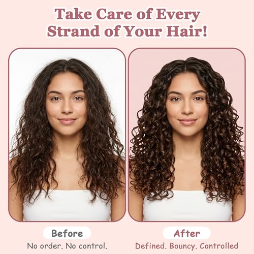 SALONSILK Curl Defining Hair Brush Set, Pink Styling Curly Brush, 9 Row Styling Brush, 3 Row Comb with 2PCS Hair Clips for Women