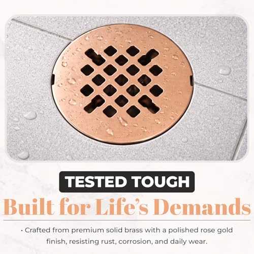 4 ¼” Rose Gold Snap-in Shower Drain Cover - Replacement - 4.25" OD Polished Strainer - Easy Install - Premium Round Shower Drain Cover - Solid Brass Construction - color: Rose Gold