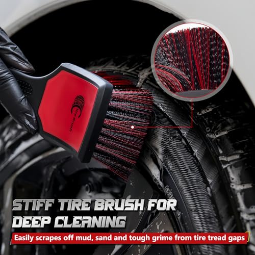 BMLEI Wheel & Tire Brush Set, 2 Pack Car Wheel Brush & Tire Cleaner Brushes, Soft Bristle Rim Brush and Stiff Tire Scrub Brush, Scratch-Free Wheel Cleaning Kit for Car Detailing, Trucks, SUVs - color: Red&black
