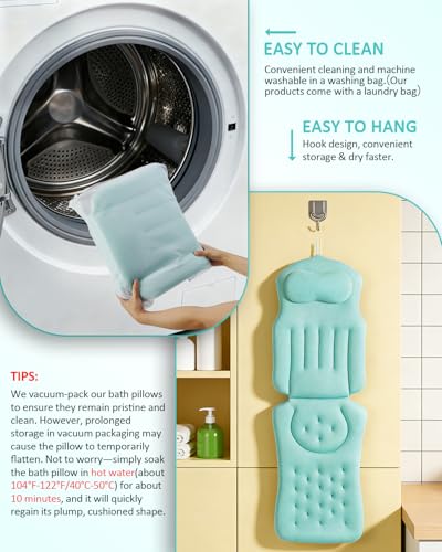 Full Body Bath Pillow for Bathtub, 5D Thick Tub Pillow for Bathtub with 192 Non-Slip Suction Cups, Laundry Bag & Hook, Bathtub Pillow for Head, Neck & Back Support (Green, 51"*15") - color: Green