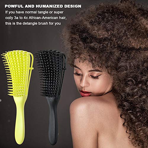 2 Pieces Detangling Brush for Afro America/African Hair Textured 3a to 4c Kinky Wavy/Curly/Coily/Wet/Dry/Oil/Thick/Long Hair, Knots Detangler Easy to Clean (Lemon Green, Black) - color: Lemon Green, Black